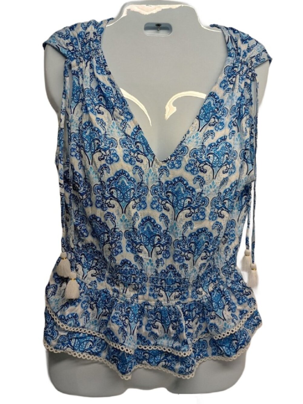 Rose + Olive Blue Paisley Tank Top Size Small NWT